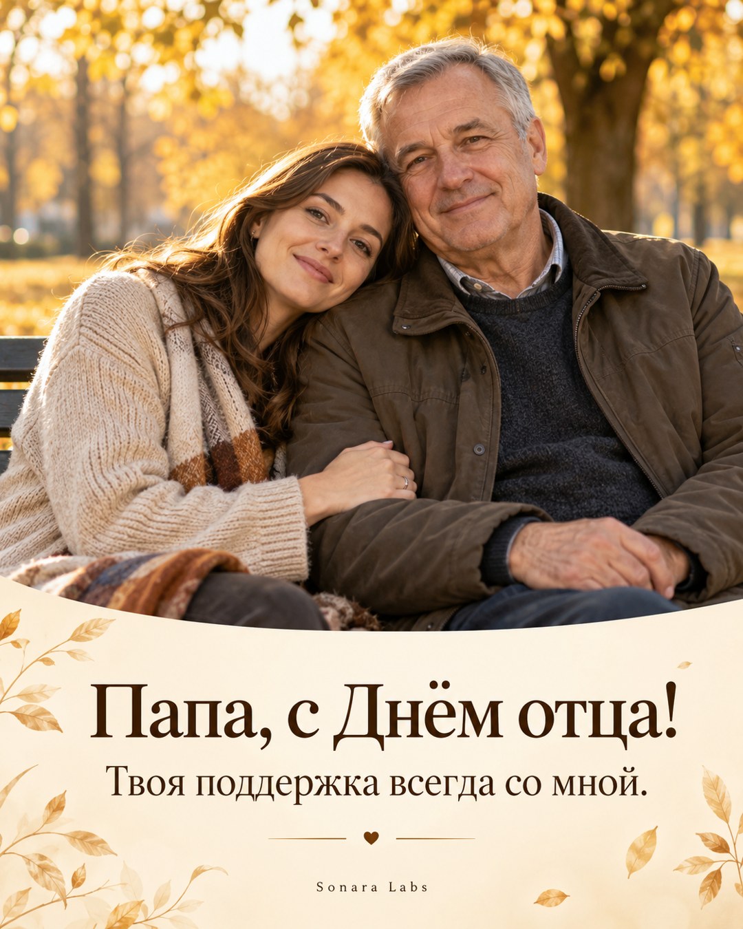 Фотооткрытка с Днём отца от дочери: Твоя поддержка всегда со мной.