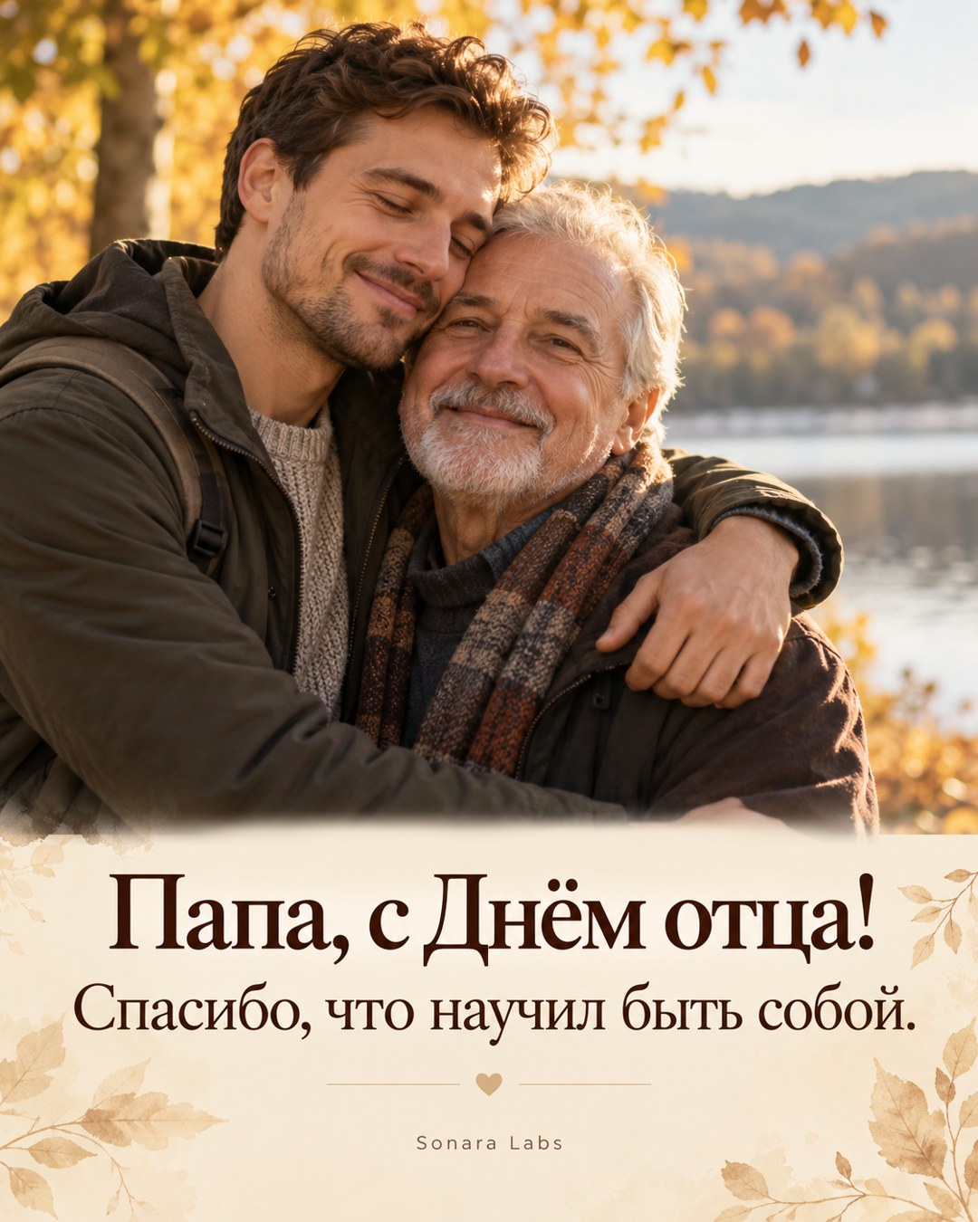 Фотооткрытка с Днём отца от сына: Спасибо, что научил быть собой.