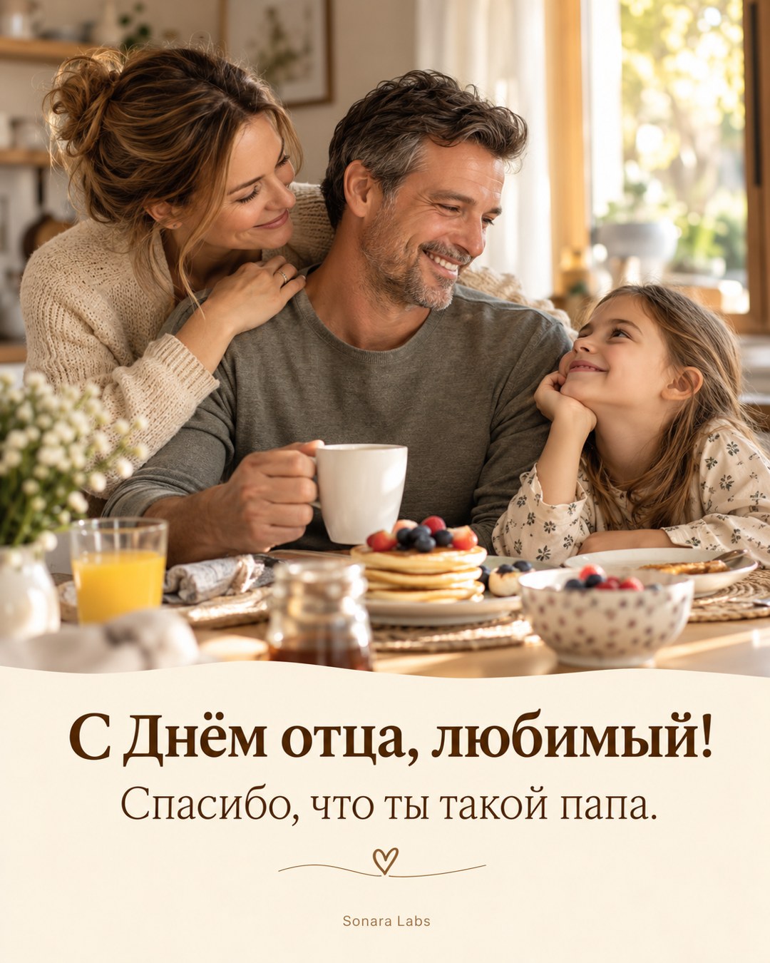 Фотооткрытка с Днём отца от жены: Спасибо, что ты такой папа.
