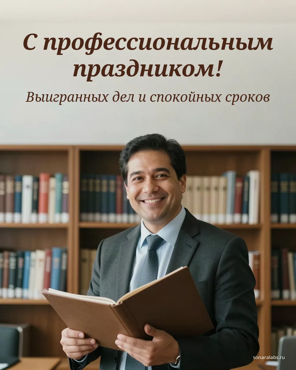 Открытка юристу-мужчине: коллега с папкой документов