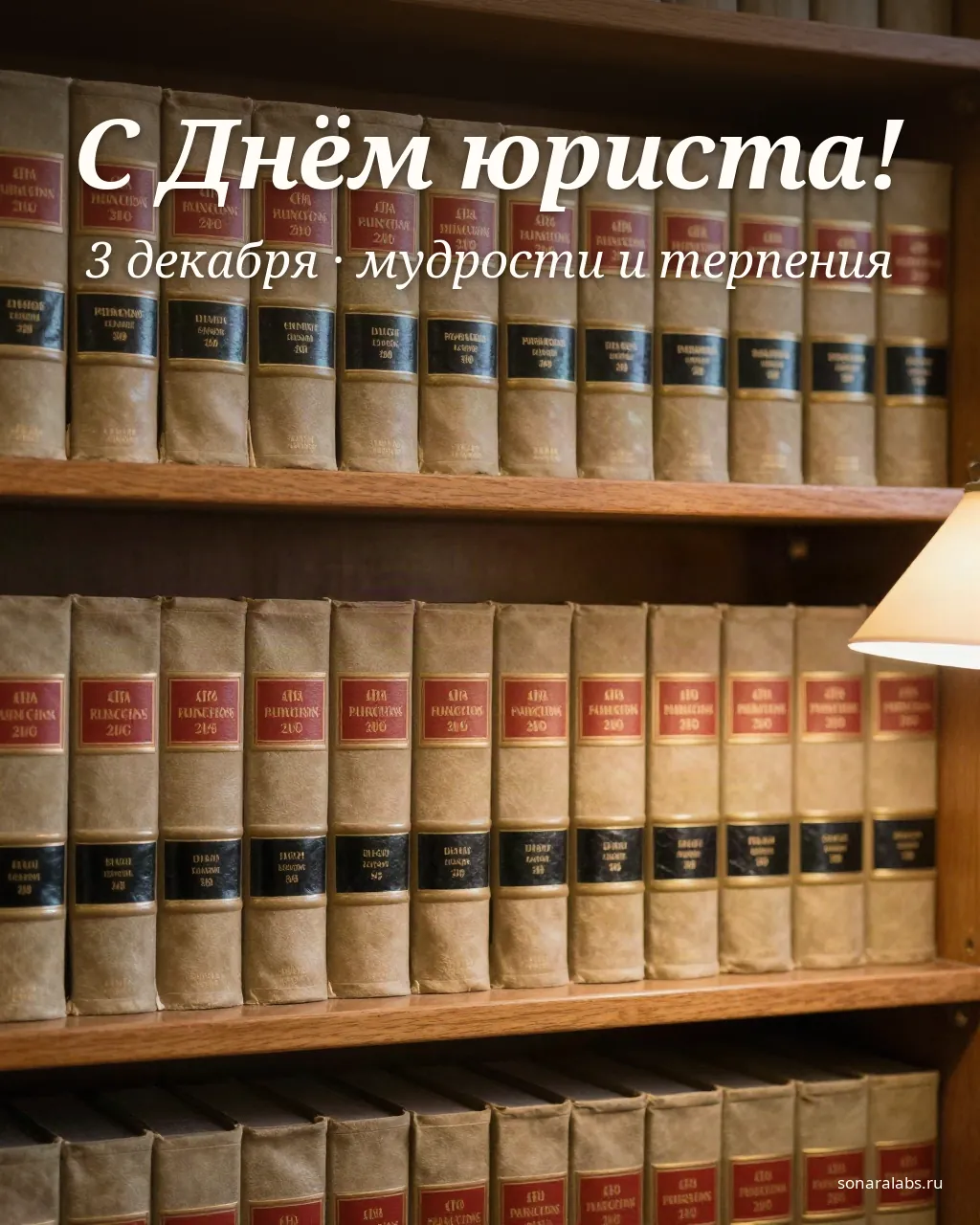 Открытка с Днём юриста: полки с юридическими книгами