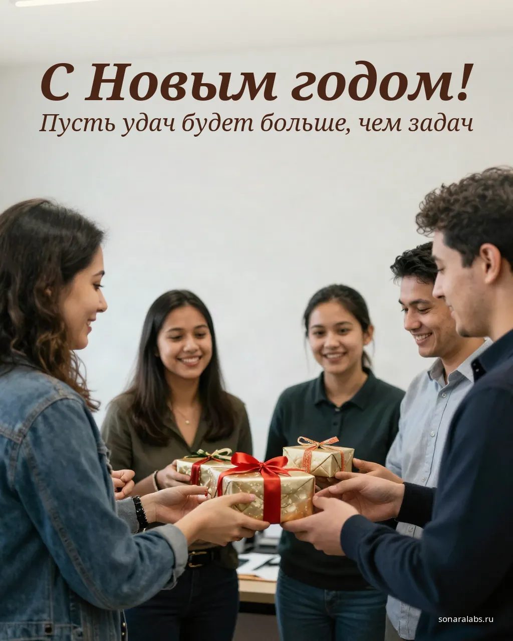Открытка коллегам: обмен подарками в офисе