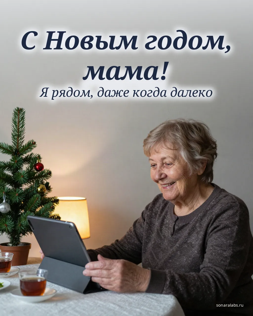 Открытка маме на Новый год на расстоянии: мама говорит по видеосвязи